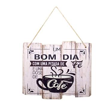 Imagem de Quadro Decorativo de Madeira Bom Dia com Uma Pitada de Fé e Dose de Café 25,5x30x1,5 cm - D'Rossi