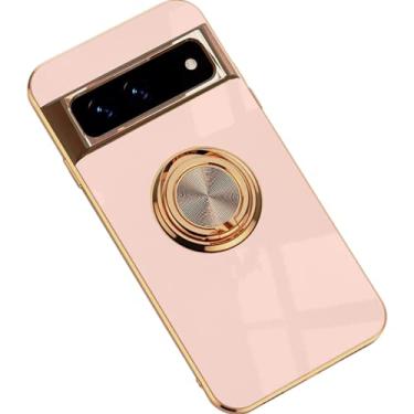 Imagem de ZiEuooo Capa de telefone macia para suporte de anel de dedo magnético de carro para Google Pixel 7/7Pro 6A 5A Shell. Capa galvanizada leve fina elegante suporte (rosa, pixel 5A)