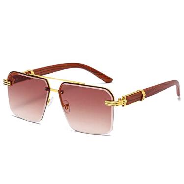 Imagem de Óculos de sol de metal de perna de espelho de grão de madeira Óculos de sol de moda quadrada irregular para punk speci, 6, tamanho único