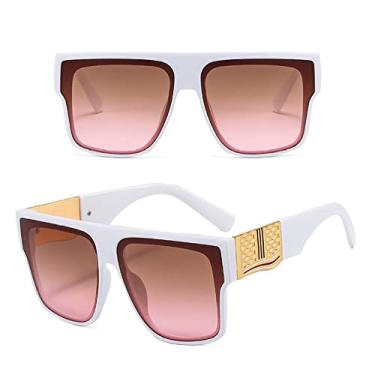 Imagem de Óculos de sol quadrados grandes retrô, designer de luxo feminino clássico com armação preta, óculos de sol exclusivos com trança de metal, branco marrom rosa, tamanho único