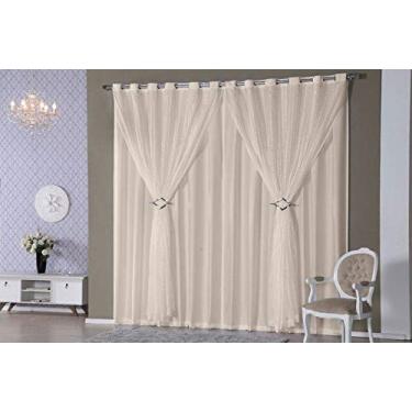 Imagem de Cortina Voil Xadrez Bege 5,00x2,80 Forro Microfibra Fivelas