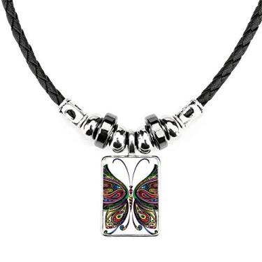 Imagem de DIYthinker Linda borboleta colorida decorativa colar de asas joia torque pingente de corda de couro