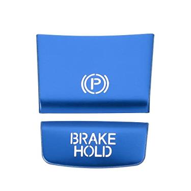 Imagem de A ABSOPRO Adesivo de botão de freio de mão com adesivo interior console botão interruptor guarnição capa adesivo para Honda HRV 2016-2020 liga de alumínio azul (conjunto de 2)