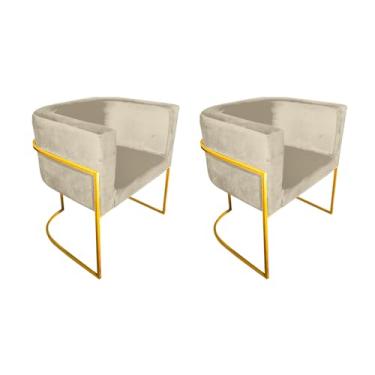 Imagem de Kit 2 Cadeiras De Jantar Premium Base De Ferro Dourada Veludo Bege