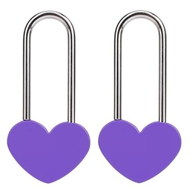 Imagem de VeYocilk 2 peças, cadeado de coração com cadeado de coração, roxo único coração para casamentos, namorados, aniversário, viagem (sem chave)