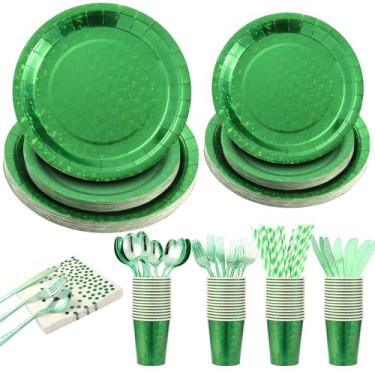 Imagem de R.Lornez's Conjunto de pratos descartáveis com 200/400 peças de 23 cm, pratos de 18 cm, copos, guardanapos, garfos, facas, colheres, tubos, serve para 25/50 convidados