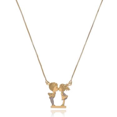 Imagem de Colar Bonequinhos Se Beijando Com Detalhes Em Rodium E Folheado Em Ouro 18k