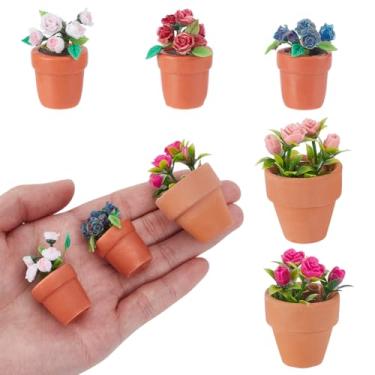 Imagem de AHANDMAKER 5Pcs 5 Styles Miniature Plants Accessories 1:12 Mini Rose Pot, Garden Potted Model Micro Landscape Decoration for Mini House Tiny Fake Greenery Bonsai Ornament Crafts