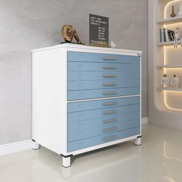 Imagem de Mapoteca 10 Gavetas 120,4cm X 122,3cm Aço Branco/Azul Dali