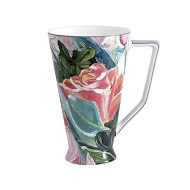 Imagem de GRFIT Caneca 500 ml Copo de café de grande capacidade caneca rosa pintada à mão requintado copo de porcelana de osso para leite e café da manhã caneca de café (cor: 1)