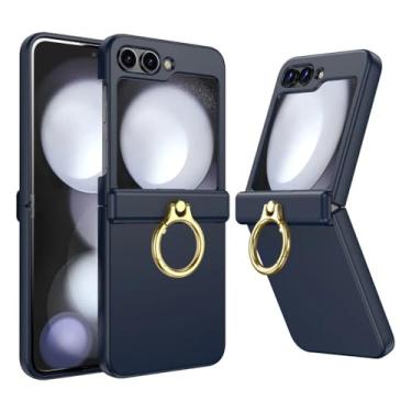 Imagem de Capa de telefone elegante de cor sólida com suporte de anel para Samsung Galaxy Z Flip 5 4 3 flip4 flip5 zflip5 zflip4 zlip3 capa, azul escuro, para Z Flip 5