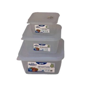 Imagem de Jogo 03 Potes Plástico Válvula Square Translucido Azul - Azzu