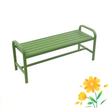 Imagem de Bancos de pátio para ambientes externos, assentos de jardim com corrimãos curvos, banco de parque com moldura de liga de alumínio, assento de ripas, sofá de varanda à prova de intempéries, para