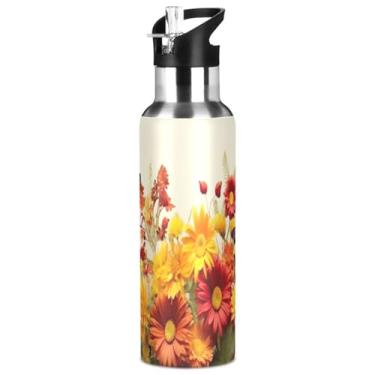 Imagem de Burbuja Garrafa de água de aço inoxidável Red Flowers, garrafas de água isoladas a vácuo com tampa de canudo para esportes, academia, escola - à prova de vazamento e suor, sem BPA, 946 ml