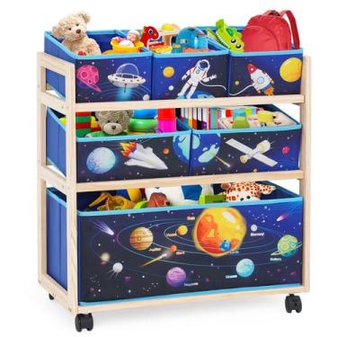 Imagem de Organizador de Brinquedos Jomifin com Rodas - Para Quarto Infantil (Az