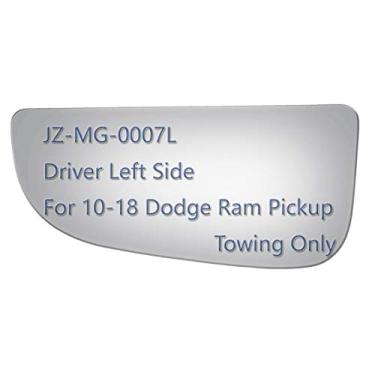 Imagem de JZSUPER Vidro retrovisor lateral de reboque inferior adequado para caminhonete Dodge Ram 1500 2500 3500 4000 4000 4500 5500 700 2010-2018, lado esquerdo do motorista, vidro convexo de substituição LH, não aquecido, incluindo adesivo