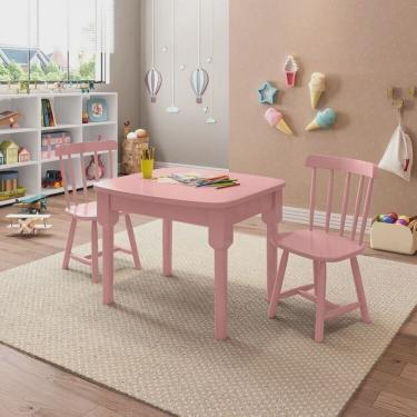 Imagem de Mesa Infantil com 2 cadeiras Mariah Madeira Maciça e Laca Casatema Rosa Bebê