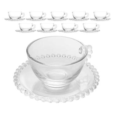 Imagem de Jogo 10 XícarasDe Chá Com Pires Cristal Transparente Pearl Pérola 180ml Wolff