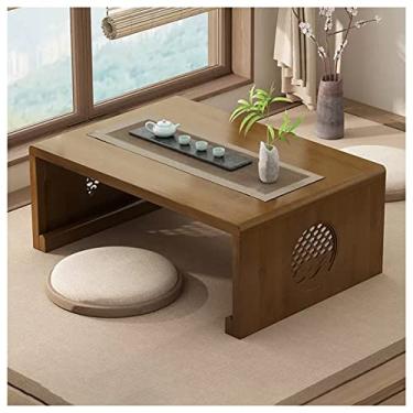 Imagem de Mesa de centro com janela salediça, mesa de chá, sala de estar, mesa flutuante zen, tatami, varanda, mesa para computador, mesa baixa, suporte para portátil (castanho, 100 x 50 x 30 cm)