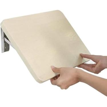 Imagem de Mesa dobrável flutuante montada na parede, mesa de folhas suspensas montada na parede, mesa flutuante pequena para economia de espaço, mesa de computador dobrável de madeira maciça, 70 x 38 cm/28 x 15