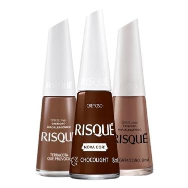 Imagem de Kit 5 Esmaltes Risqué Cores Cremosas Tons Terrosos Marrom Nude Esmalte (3 Cores)