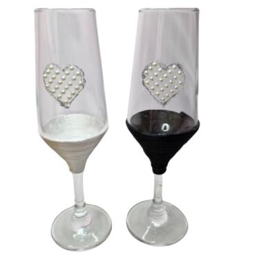 Imagem de Kit 2 Taças Vidro Casamento Presente Noivos Amor