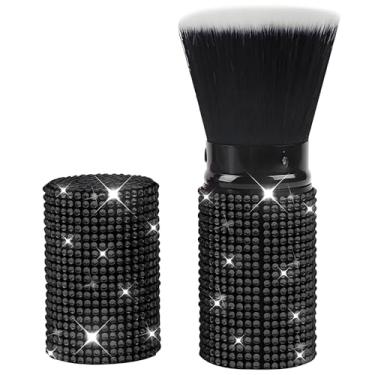 Imagem de Pincel de blush retrátil de strass brilhante, pincéis de maquiagem de diamante brilhante, base retrátil, blush, pó facial, ferramenta cosmética, com capa - ajustável (preto)