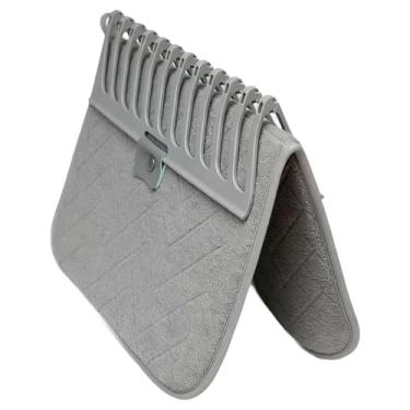 Imagem de Tapete Escorredor de Louças Microfibra com Suporte Plástico Antiderrapante Absorvente Secagem Rápida para Pia Cozinha Louças Copos Talheres Organizador Dobrável Lavável Cinza Premium