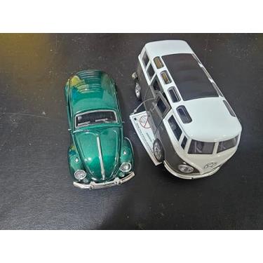 Imagem de Kit Fusc Kombi Miniatura Colecionável Brinquedo Carrinho Metal À fricção Abre Portas (Verde+Cinza)