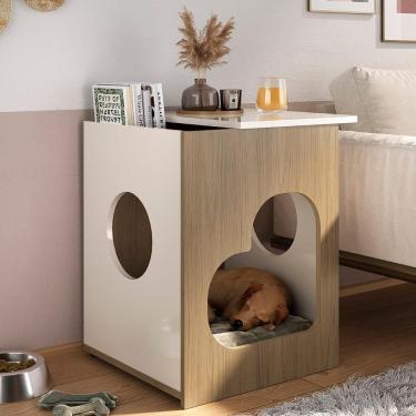 Imagem de Mesa De Canto Lateral 52cm Para Pet Bob Carvalho/off White A09 - Mpozenato