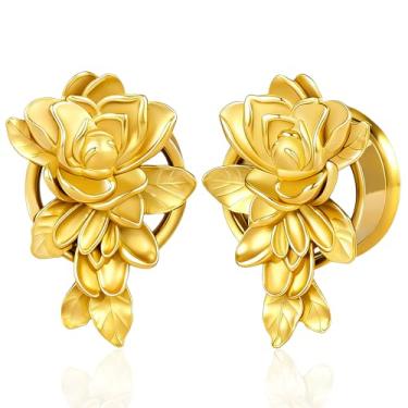Imagem de Vankula 2 peças de alargadores de orelha de flor hipoalergênicos 0 g 00 g alargadores de orelha para orelhas esticadas piercing corporal joias para mulheres e homens, 10mm(00G), Metal, Sem pedra