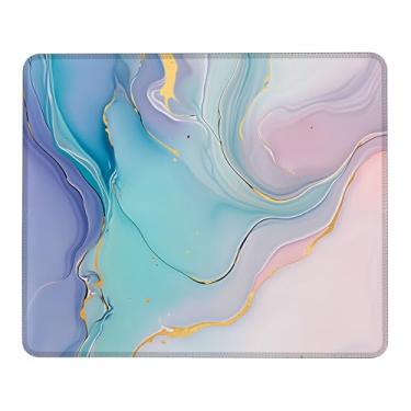 Imagem de Mouse pad de mármore azul rosa, pequenos tapetes de mouse com borda costurada, base de borracha antiderrapante lavável, tapete de proteção de mesa para laptop, casa, escritório, trabalho, 24 x 19 cm