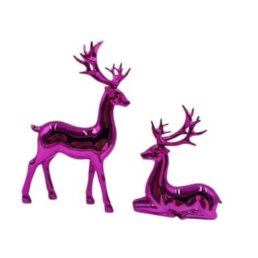 Imagem de XLWLLNJ Conjunto de 2 estatuetas de renas natalinas para decoração de mesa, enfeites decorativos para sala de estar, Violento