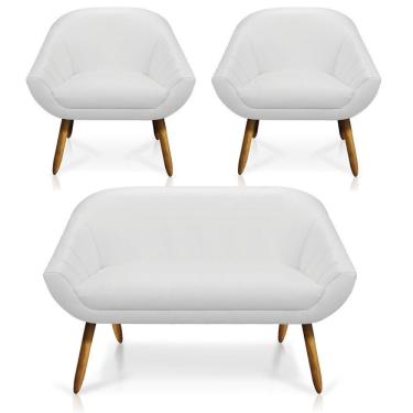 Imagem de Kit 01 Namoradeira 02 Lugares E 02 Poltronas Giovana Corino Branco Castanho
