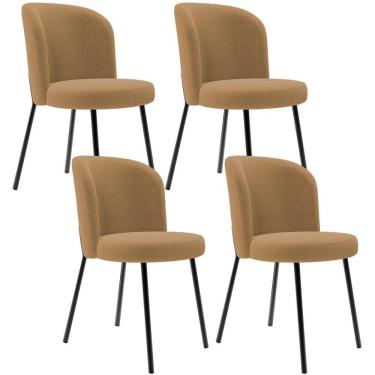 Imagem de Kit 4 Cadeiras Sala De Jantar Estofada Gavi L02 Bouclê Mostarda - Lyam Decor