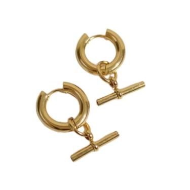 Imagem de Brincos femininos de aço inoxidável banhados a ouro 18 quilates – sem níquel, hipoalergênicos e à prova d'água, brincos pendentes grossos, minimalistas para o dia a dia