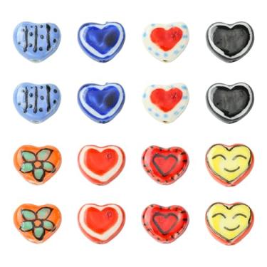 Imagem de KitBeads 16 peças, 8 cores, mini contas de porcelana de coração, colorido, amor, doce coração, para fazer joias, brincos, chaveiros, canetas, artesanato