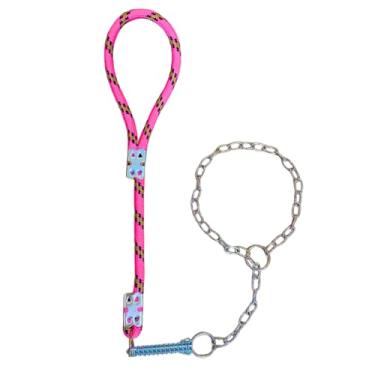 Imagem de Guia para Cachorros，Adequado para CãEs de RaçAs MéDias a Grandes，Equipado com uma Corda de 14 Mm, Mola Amortecedora e Corrente de Elos Retos，Adequado para Caminhadas(Rosa)