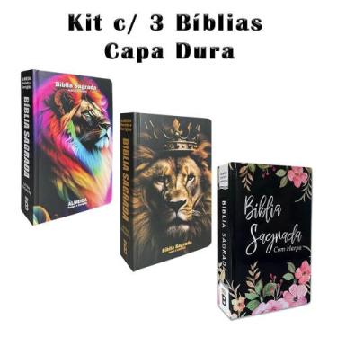 Imagem de Kit 3 Biblias Sagrada Letra Gigante - Capa Dura Leão - Palavras de Jes