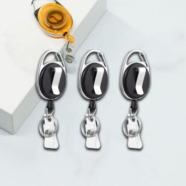 Imagem de Carretel retrátil de crachá de 3 peças com gancho e chaveiro, design compacto e discreto para chaves de identificação de fácil acesso seguro, eventos de viagem no escritório, preto