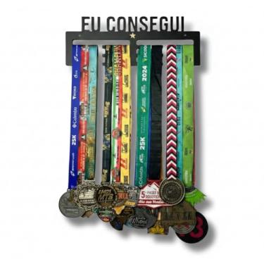 Imagem de Suporte Para medalhas Eu consegui Quadro Porta Medalhas Unissex de MDF Preto para 36 Me...