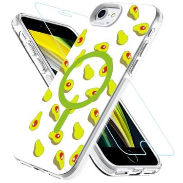 Imagem de BESINPO Capa magnética para iPhone SE 2022/SE 2020/8/7 capa de 4,7 polegadas com protetor de tela de vidro, [compatível com MagSafe], linda estampa verde abacate capa à prova de choque, verde