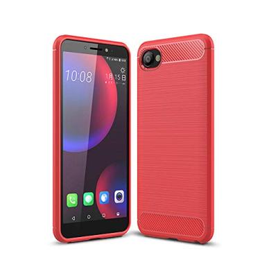 Imagem de INSOLKIDON Compatível com HTC Desire 12 capa traseira macia TPU capa protetora para telefone ultra fina, luxuosa, antiderrapante, resistente a arranhões, listra (vermelha)