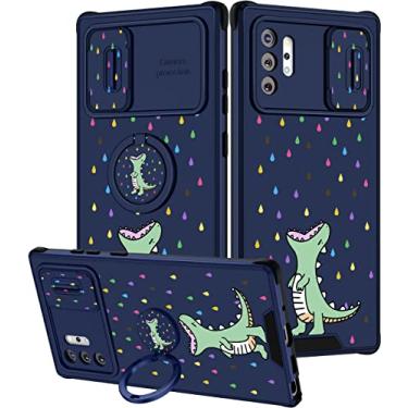 Imagem de Goocrux (2 em 1 para Samsung Galaxy Note 10 Plus capa de telefone com desenho animado fofo de dinossauro feminino com capa de câmera deslizante + suporte de anel, dinossauros verdes, design de arco-íris para meninos Note10 Plus 6,8 polegadas