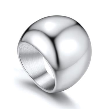 Imagem de GOLDCHIC JEWELRY Anel de cúpula grossa para mulheres, aço inoxidável arrojado empilhável croissant anel para homens (tamanho 7-12, personalizado), 8, Metal, Sem pedra preciosa