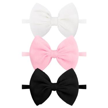 Imagem de Lanmerry Laço de bebê preto de nylon branco, acessórios de cabelo para bebês meninas, acessórios de cabelo para recém-nascidos, laço rosa para bebês, 3 peças