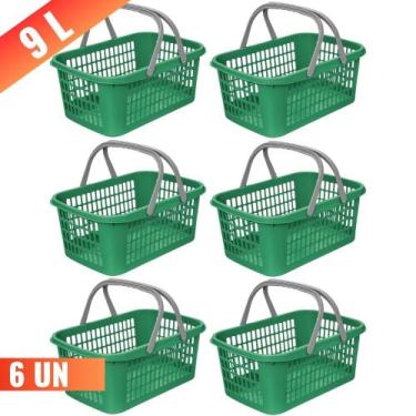 Imagem de Kit 6 Cesta Cestinha Plástica Supermercado Compras 3L c/ Alça Resisten