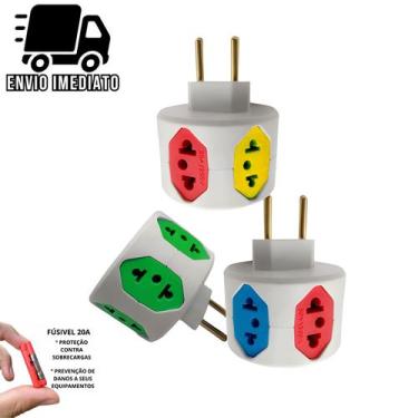 Imagem de Adaptador de Tomada Redondo Colorido 6 Entradas Universal Bivolt 10A e