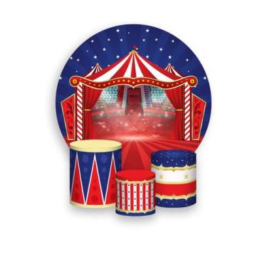 Imagem de Painel De Festa Redondo 1,50x1,50 + Trio De Capas Cilindro - Circo Clá