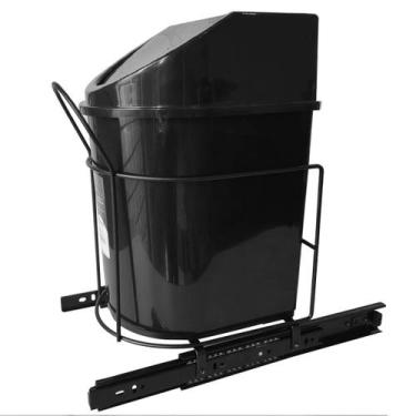 Imagem de Lixeira 12 Litros Deslizante Corrediça Telescópica Preta Cozinha Tampa